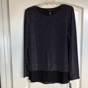 INC International Concepts Black Metallic Blouse